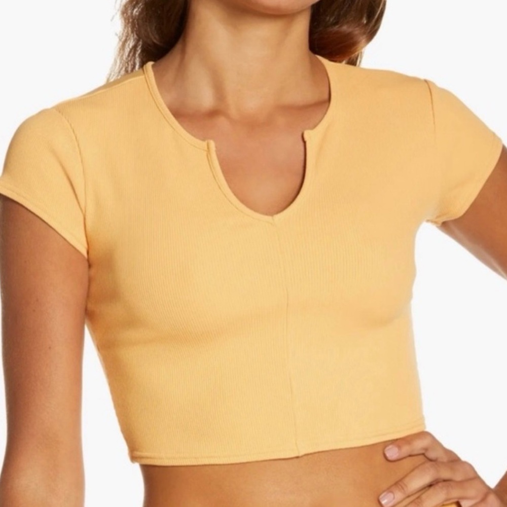 ALO Yoga Yellow Crop Top Ribbed Top Size Large - Picture 2 of 7